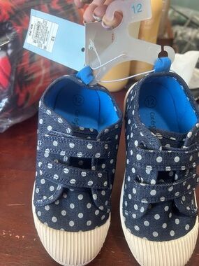 Cat & Jack Navy Polka Dot Kids Sneakers with White Dots
